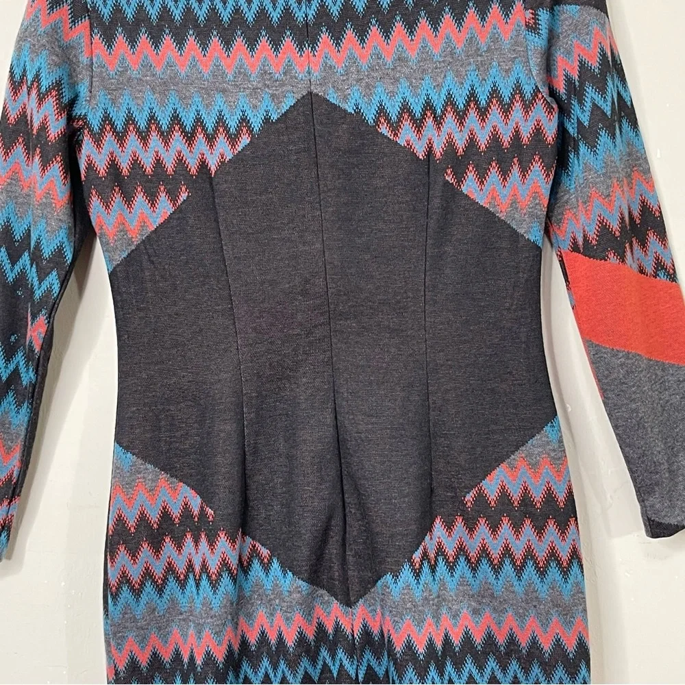 Cache Multicolor Sweater Dress Career Abstract Chevron Aztec Mixed Print Size 8 - Picture 8 of 13